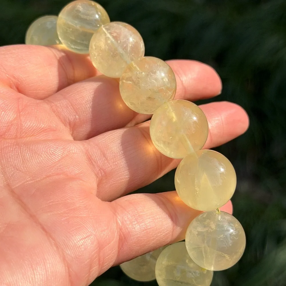 17mm stretchable chunky lemon quartz‎ bracelet 1060